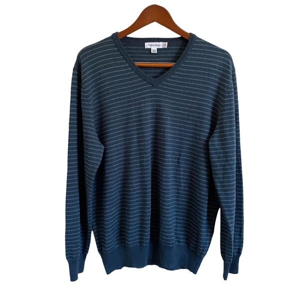 Calvin Klein Men's Striped Sweater | Dark Blue & White | Size XL - Picture 1 of 8